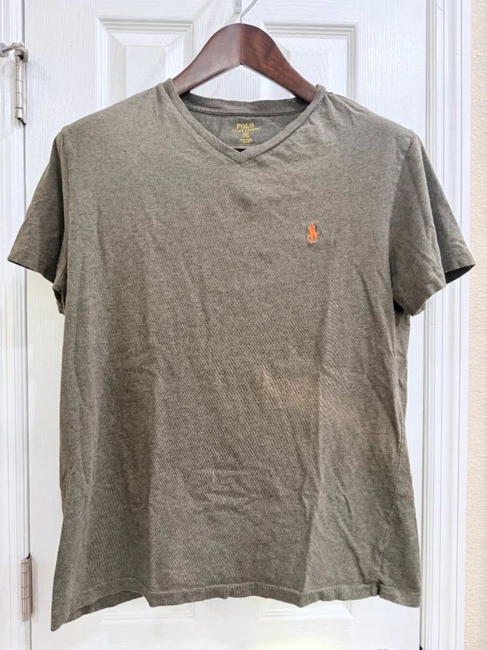 Polo Ralph Lauren 100% Cotton Olive Green Heathered Orange Pony Logo Tee Medium